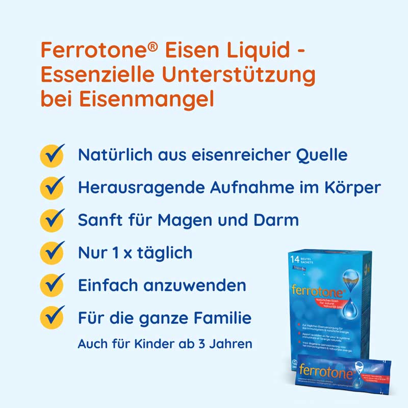 ferrotone - natürliches Eisen mit Vitamin C, Apfelgeschmack 14X25 ml Beutel