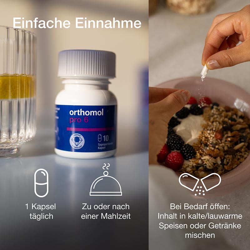 orthomol pro 6 - mit einer Kombination ausgewählter Darmsymbionten und Vitamin C - Kapseln