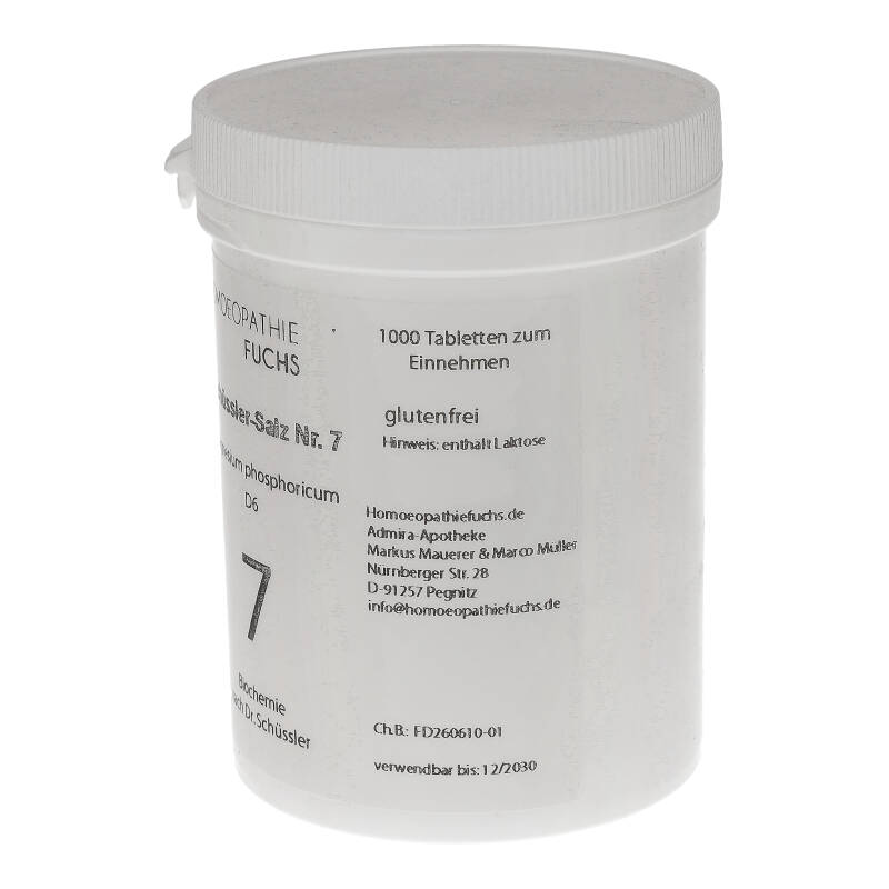 HOMOEOPATHIEFUCHS Schüssler-Salz Nummer 7 Magnesium phosphoricum D6 Biochemie 1000 St Tabletten