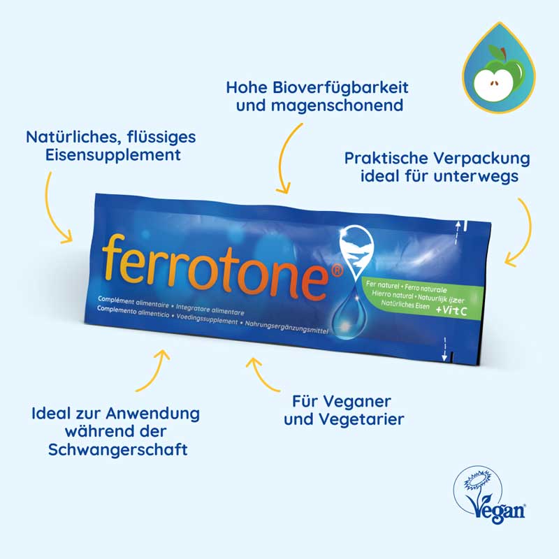 ferrotone - natürliches Eisen mit Vitamin C, Apfelgeschmack 14X25 ml Beutel