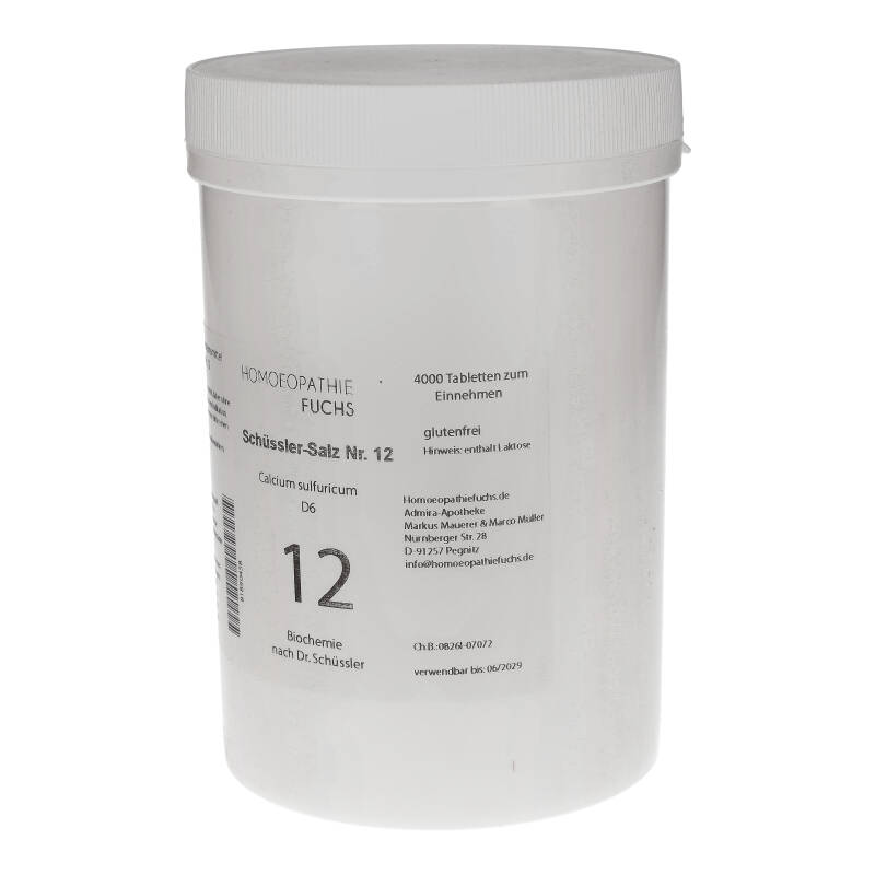 HOMOEOPATHIEFUCHS Schüssler-Salz Nummer 12 Calcium sulfuricum D6 Biochemie 4000 St Tabletten