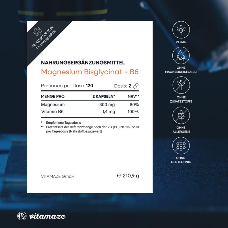vitamaze MAGNESIUM BISGLYCINAT + Vitamin B6 240 St Kapseln