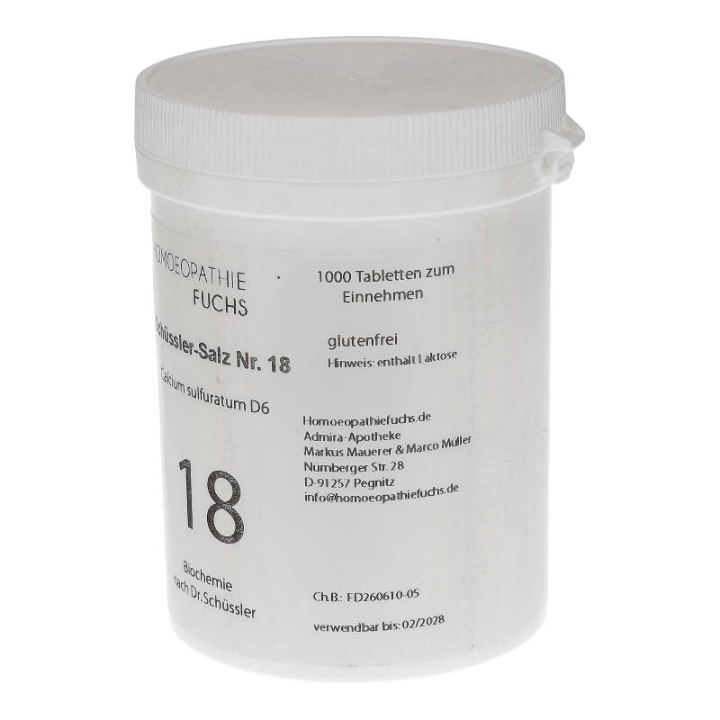 HOMOEOPATHIEFUCHS Schüssler-Salz Nummer 18 Calcium sulfuratum D6 Biochemie 1000 St Tabletten