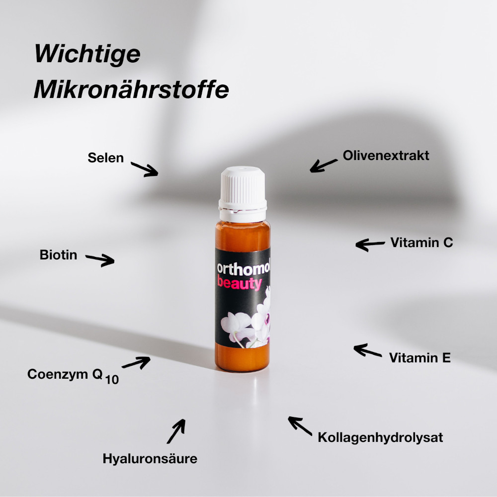 orthomol beauty für Frauen - mit Hyaluronsäure, Kollagen und Coenzym Q10 - Beauty-Box mit Trinkampullen