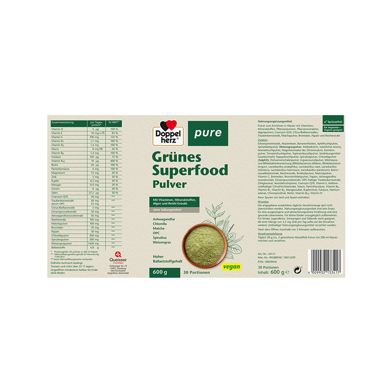 Doppelherz pure Grünes Superfood Pulver 600 g Pulver