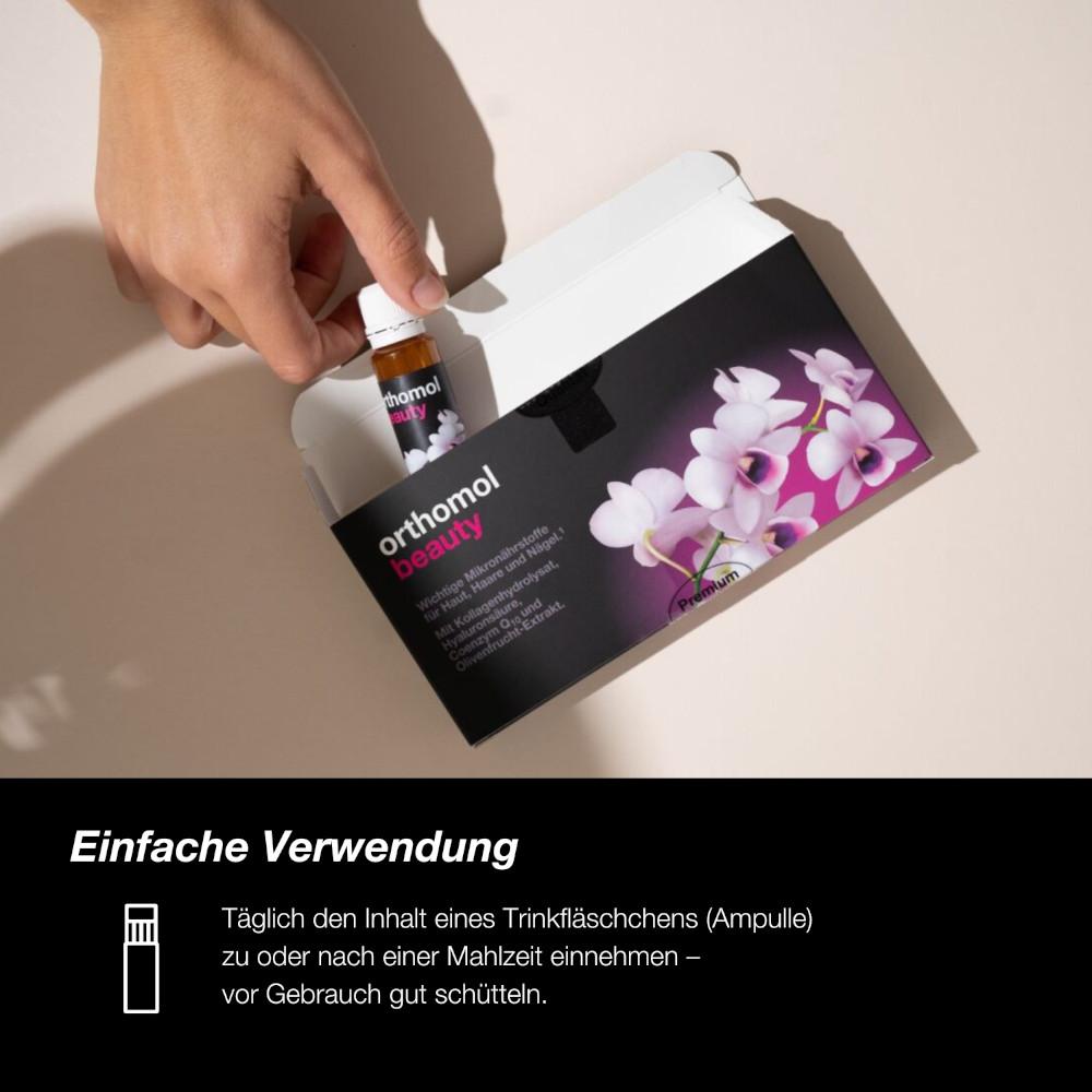 orthomol beauty für Frauen - mit Hyaluronsäure, Kollagen und Coenzym Q10 - Trinkampullen