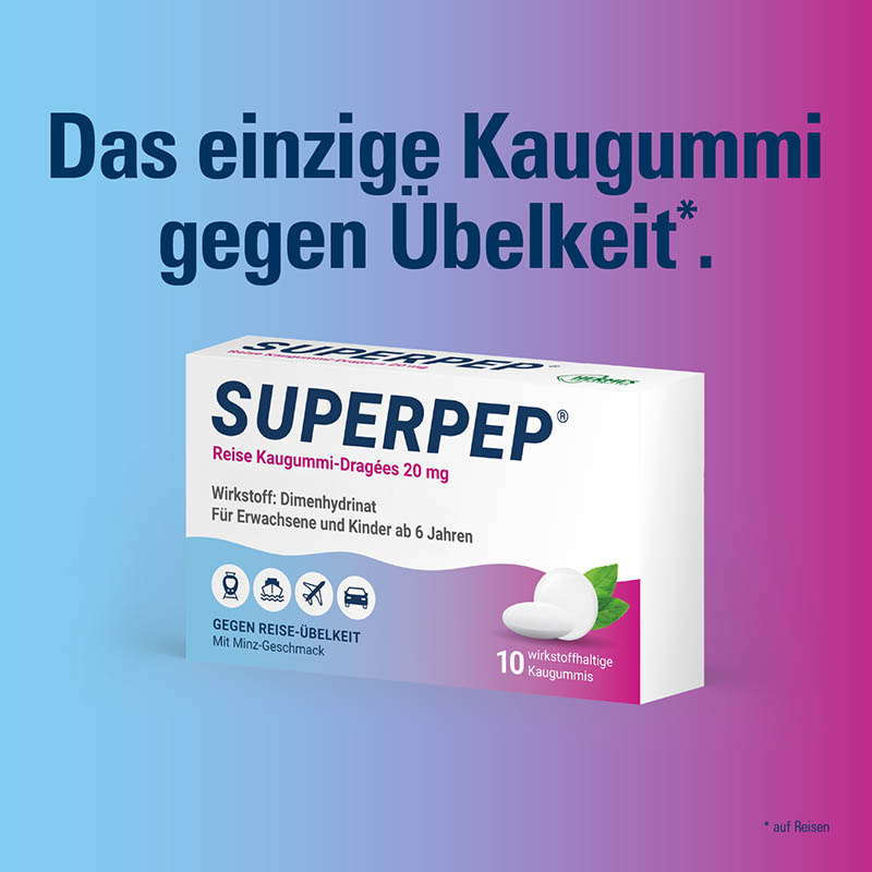SUPERPEP Reise Kaugummi-Dragées 20 mg 10 St Kaugummi