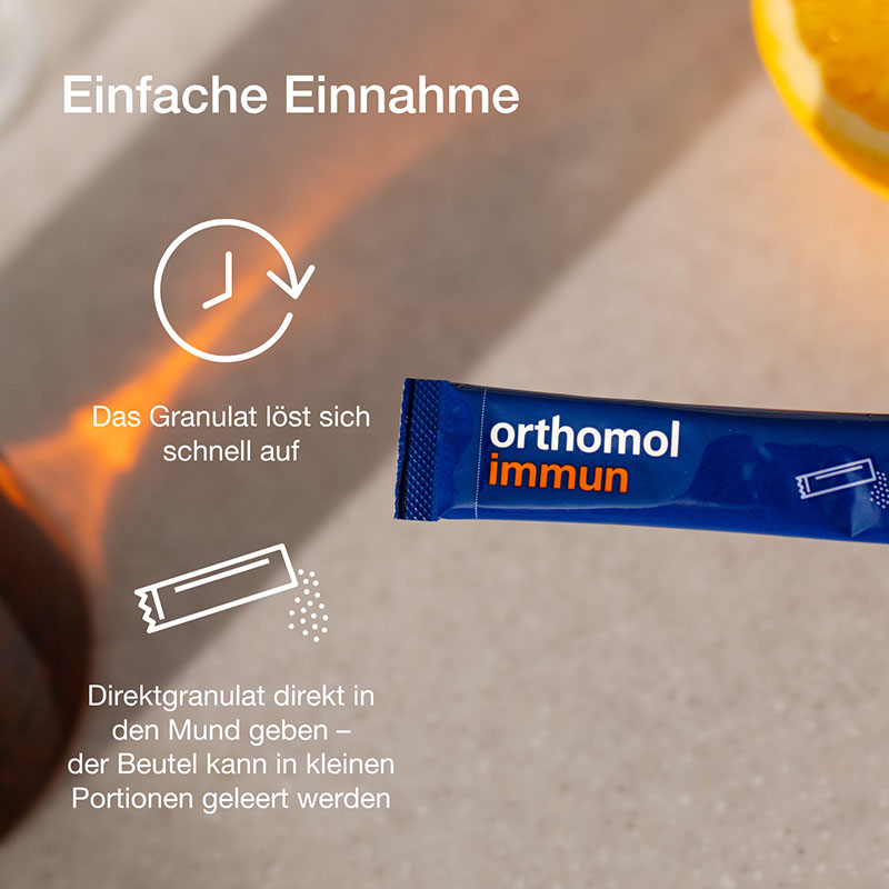 orthomol immun - Mikronährstoffe mit Vitamin C, Vitamin D und Zink - Direktgranulat Orangen-Geschmack
