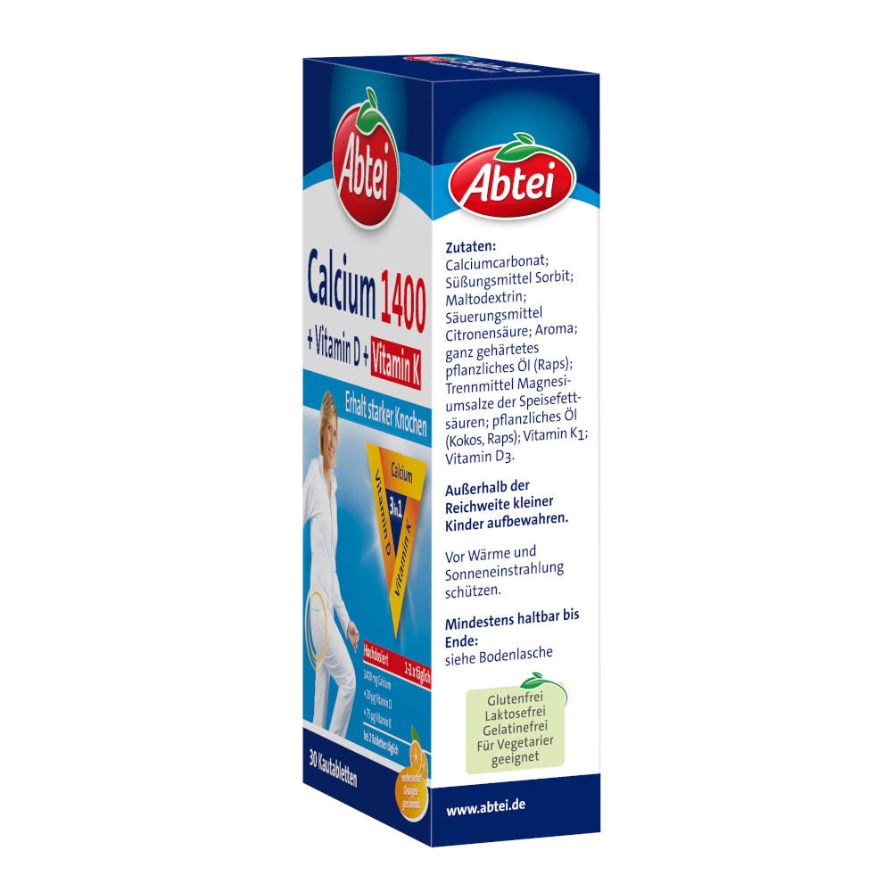 Abtei Calcium 1400+Vitamin D+Vitamin K 30 St Kautabletten