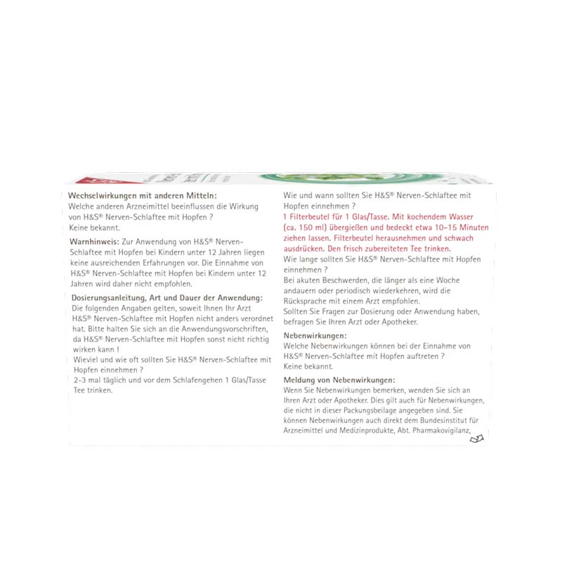 H&S Arzneitee Nerven- und Schlaftee mit Hopfen 20X1.5 g Filterbeutel
