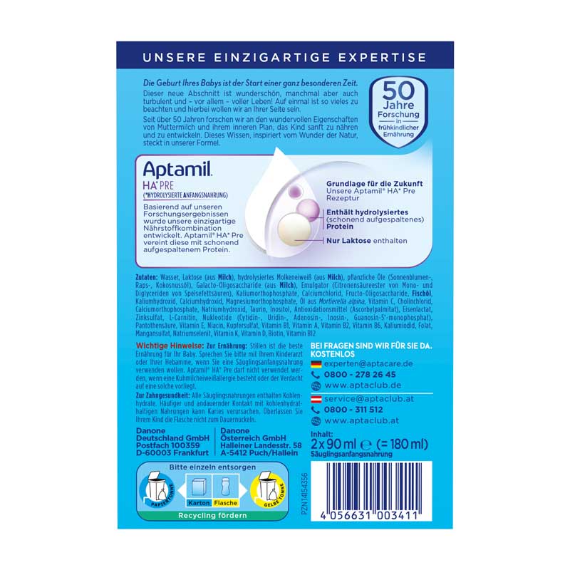 Aptamil HA PRE ANFANGSNAHRUNG 2X90 ml Flüssigkeit