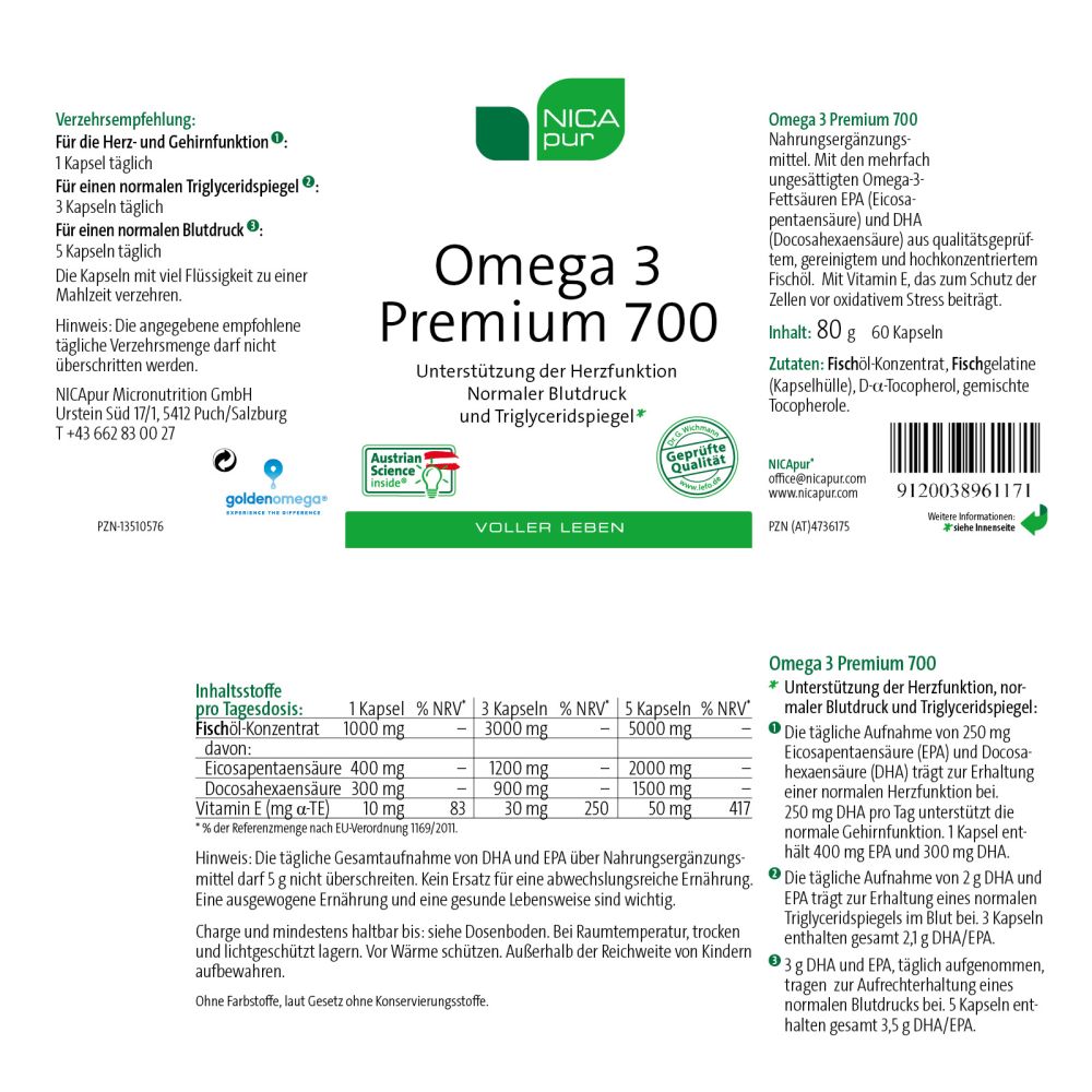 NICApur Omega 3 Premium 700 60 St Kapseln