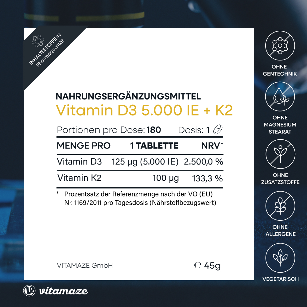 vitamaze VITAMIN D3 5000 I.E. K2 180 St Tabletten