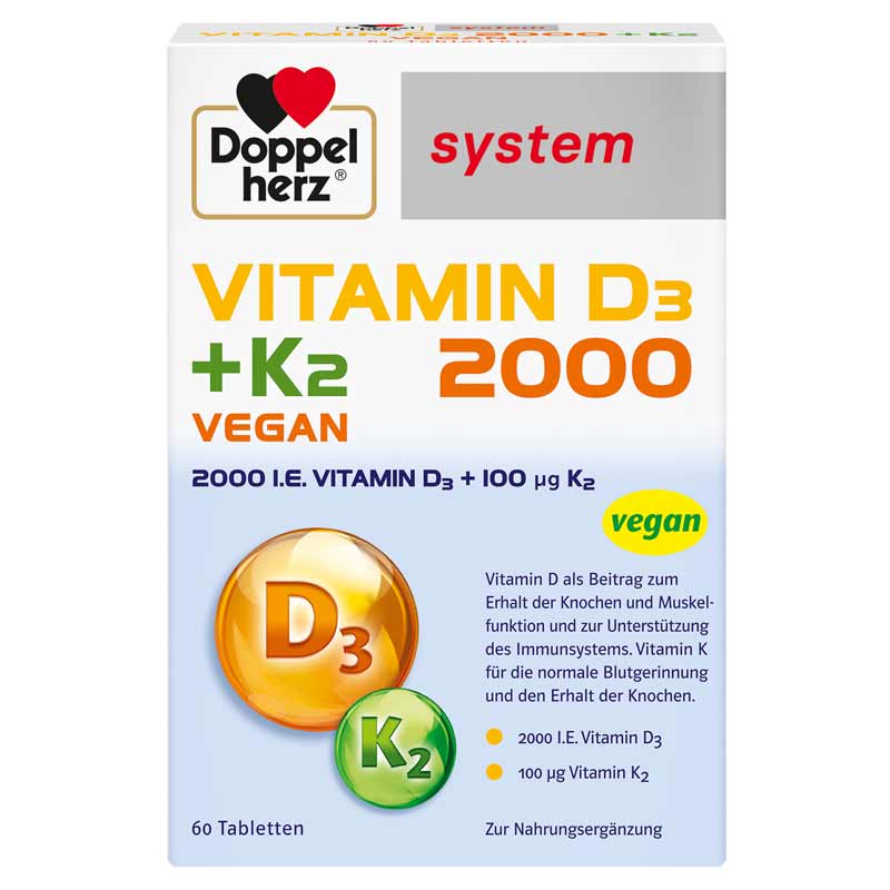 Doppelherz system VITAMIN D3 + K2 2000 I.E. vegan 60 St Tabletten