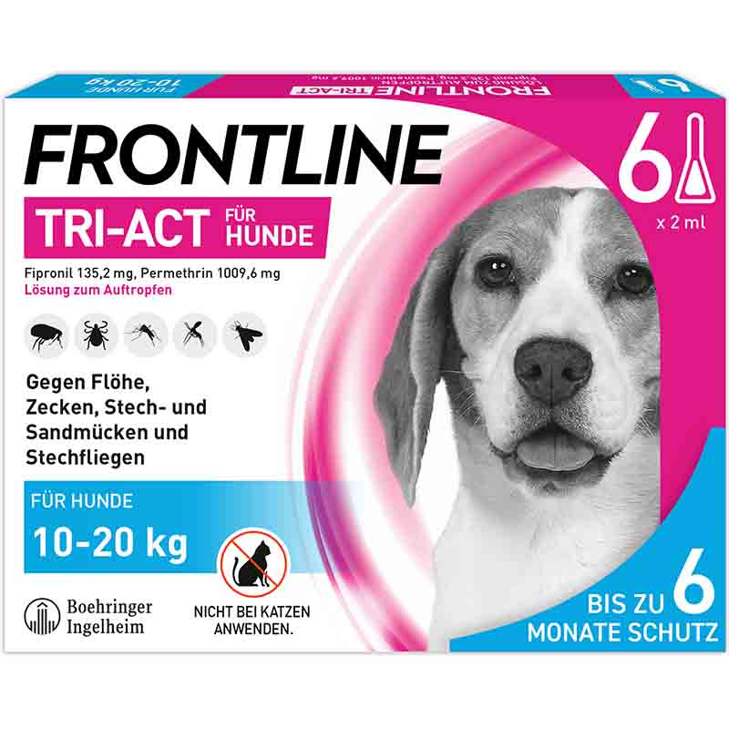 FRONTLINE TRI-ACT gegen Zecken, Flöhe und fliegende Insekten für Hunde M (10-20 kg)  6 St Lösung
