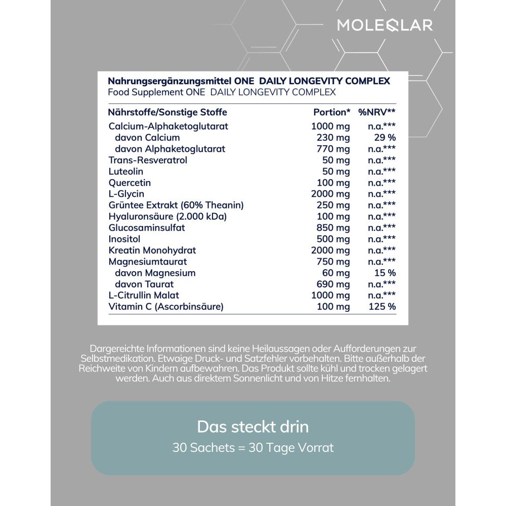 MOLEQLAR ONE DAILY LONGEVITY COMPLEX  30 St Beutel