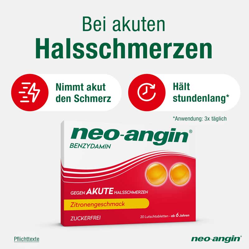 neo-angin BENZYDAMIN gegen AKUTE Halsschmerzen 20 St Lutschtabletten