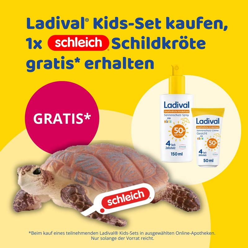 Ladival Kinder Sonnenschutz Körperspray und Gesichtscreme Set plus Schleich Meeresschildkröte 1 St Sparset
