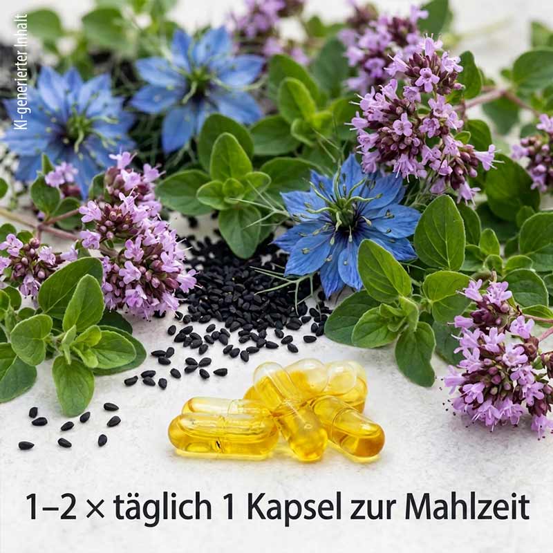 Dr. Jacobs Oregano - Öl in Schwarzkümmelöl  60 St Kapseln