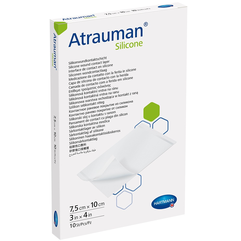 ATRAUMAN Silicone steril 7,5x10 cm Kompressen 10 St Kompressen