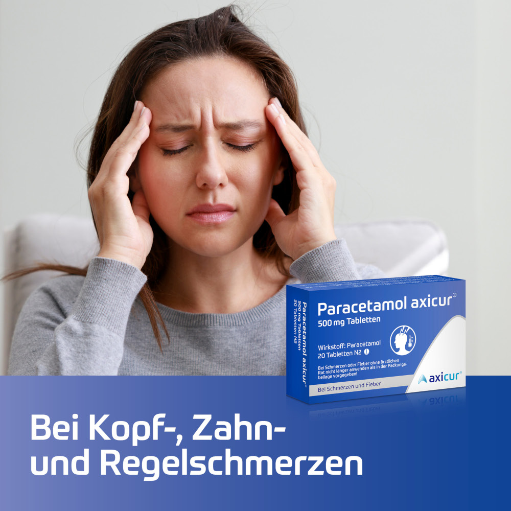 Paracetamol axicur 500 mg Tabletten bei Fieber und Schmerzen 20 St Tabletten