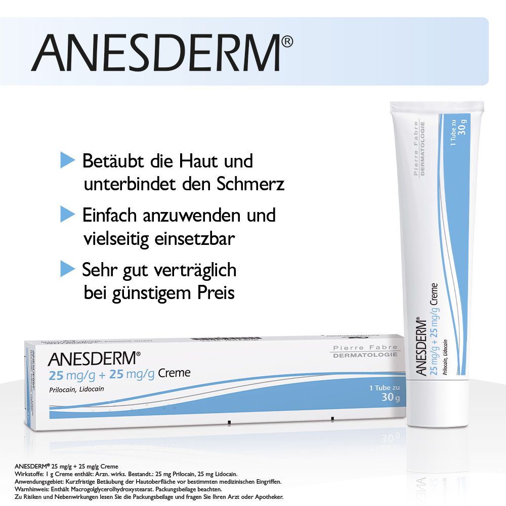 AVÈNE ANESDERM 25 mg/g + 25 mg/g Creme + 2 Pflaster 5 g Creme