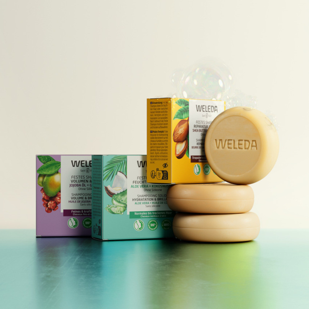 WELEDA FESTES SHAMPOO FEUCHTIGKEIT & GLANZ 50 g Shampoo