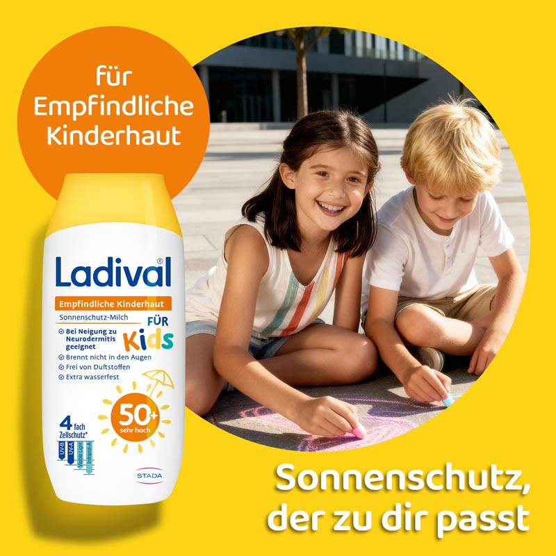 Ladival Empfindliche Kinderhaut Sonnenschutz-Milch LSF 50+: Sonnencreme für Kinder und Babys ab 6 Monaten, extra wasserfest, mit 4-fach Zellschutz, 200ml
