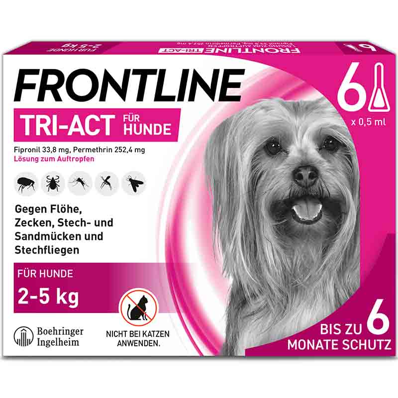 FRONTLINE TRI-ACT gegen Zecken, Flöhe und fliegende Insekten für Hunde XS (2-5 kg)  6 St Lösung