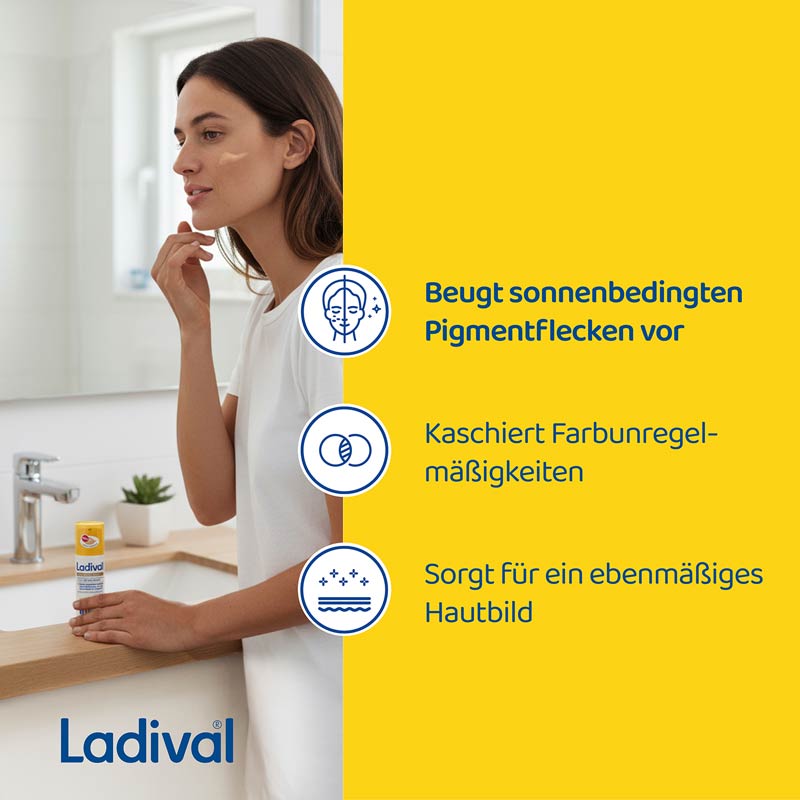 Ladival Anti-Pigment Getönt Sonnenschutz-Creme Gesicht LSF 50+: Sonnencreme Anti-Pigmentflecken mit Niacinamid & Vitamin E, kaschierende BB Cream für ebenmäßige Haut, nicht komedogen mit leichter Deckkraft, 50 ml