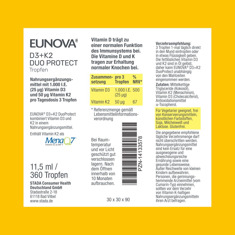 EUNOVA  DuoProtect D3+K2 1.000 I.E./50 µg Tropfen 11.5 ml Tropfen