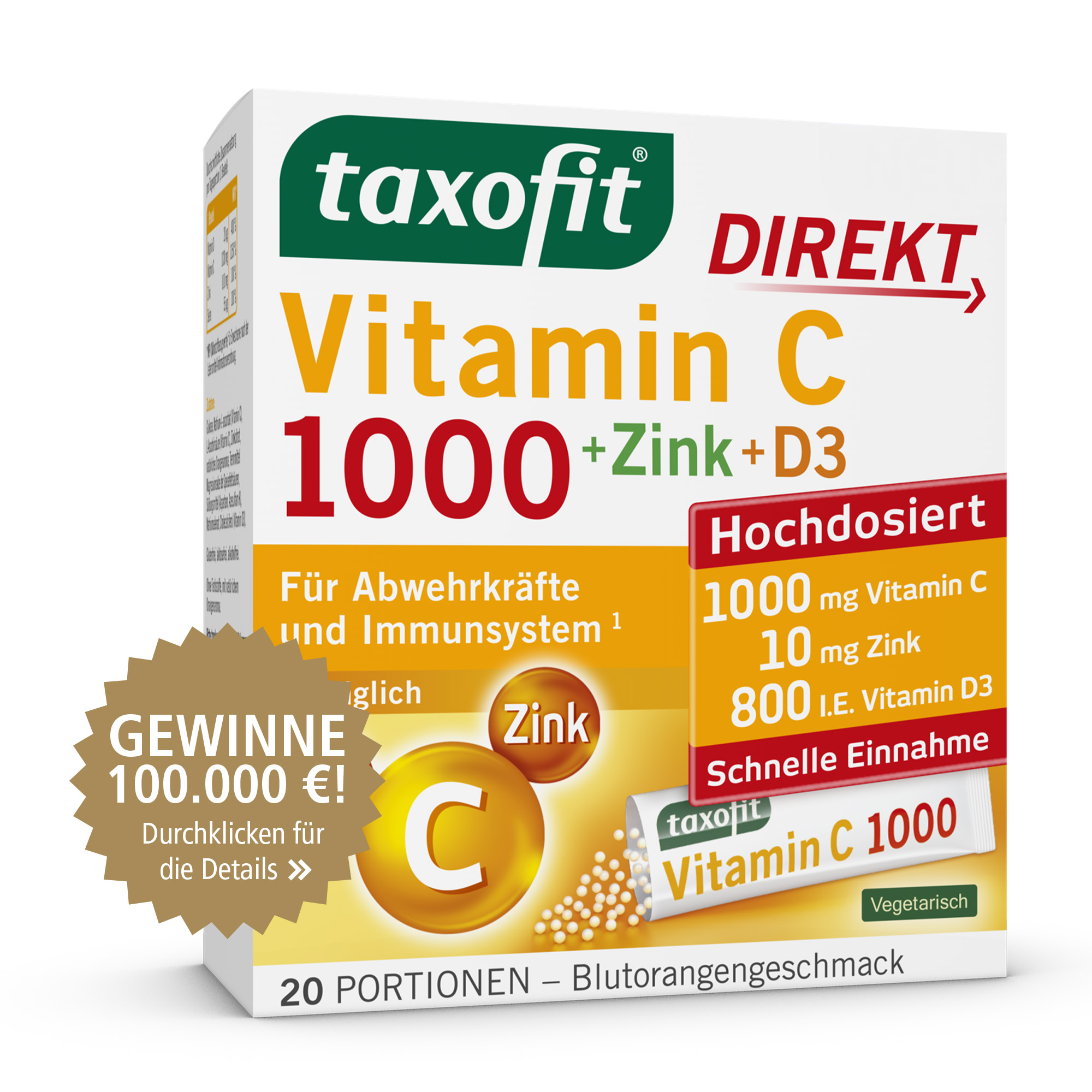taxofit DIREKT Vitamin C 1000 + Zink + D3 20 St Granulat