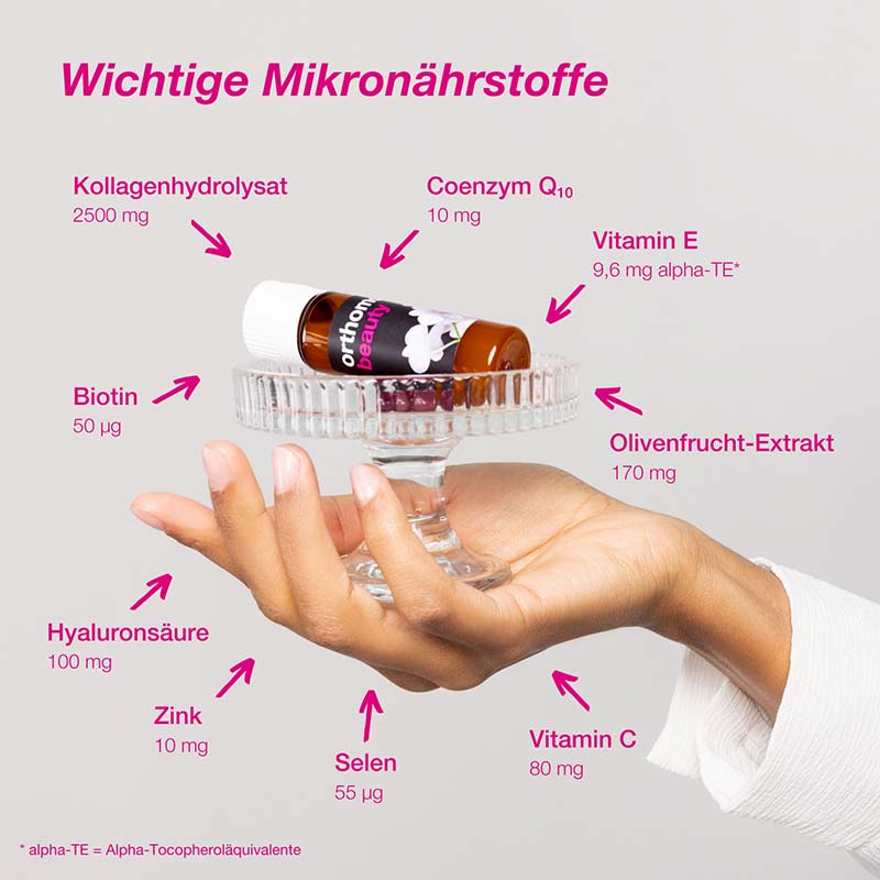 orthomol beauty für Frauen - mit Hyaluronsäure, Kollagen und Coenzym Q10 - Nachfüllpackung mit Trinkampullen