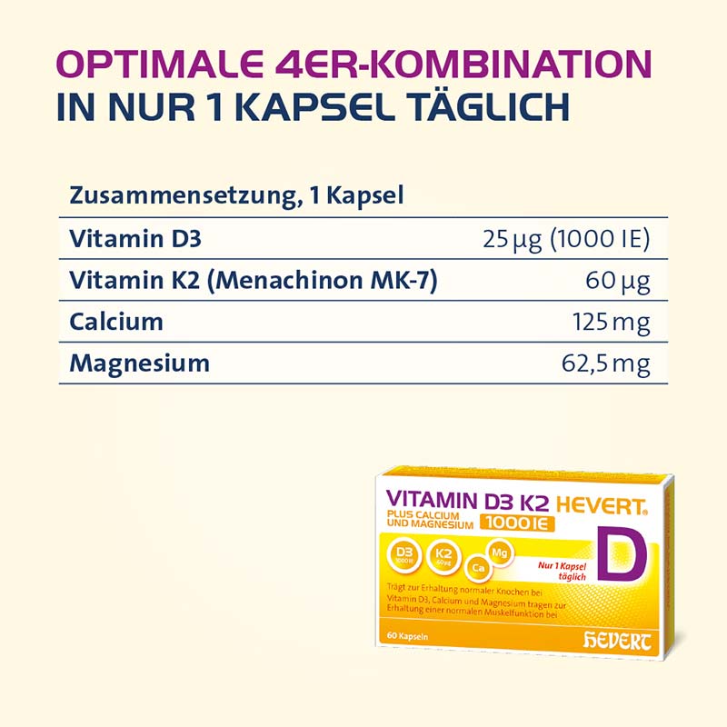 Vitamin D3 K2 HEVERT 1000 I.E. 120 St Kapseln