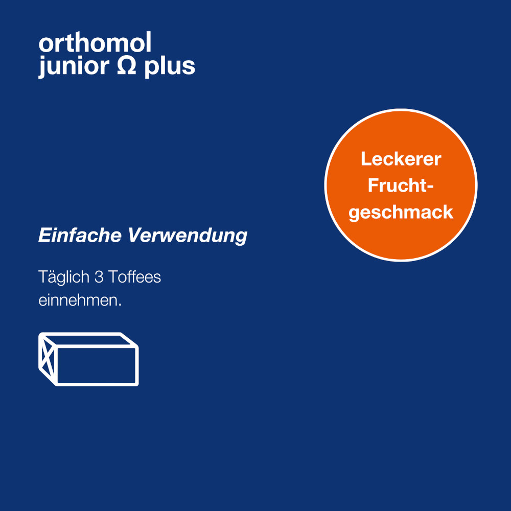 orthomol junior Omega plus - mit Eisen, Omega-3-Fettsäuren und Vitamin B12 - 90 Toffees