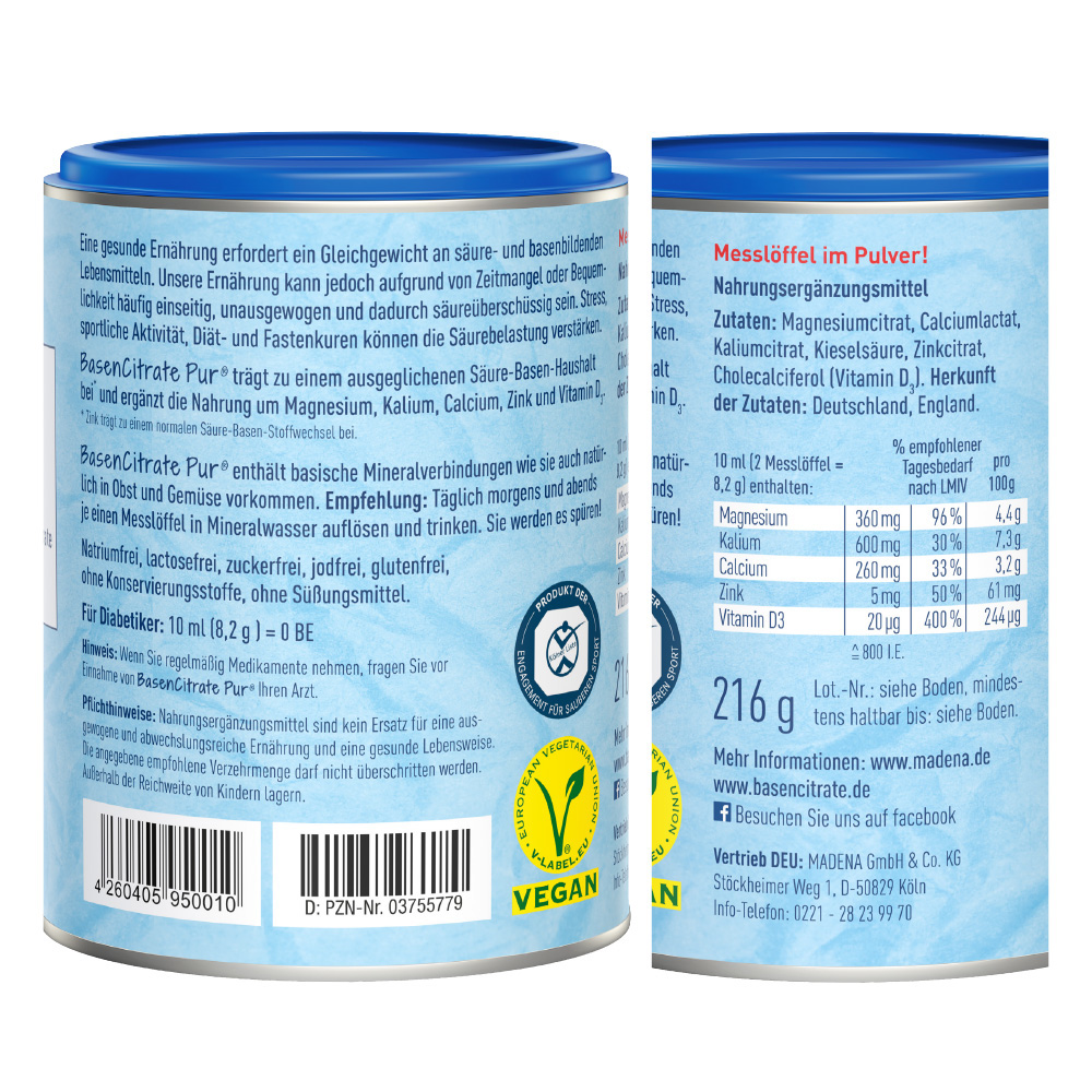 MADENA Basen Citrate Pur 216 g Pulver