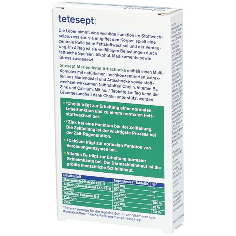 tetesept Mariendistel Artischocke 30 St Tabletten