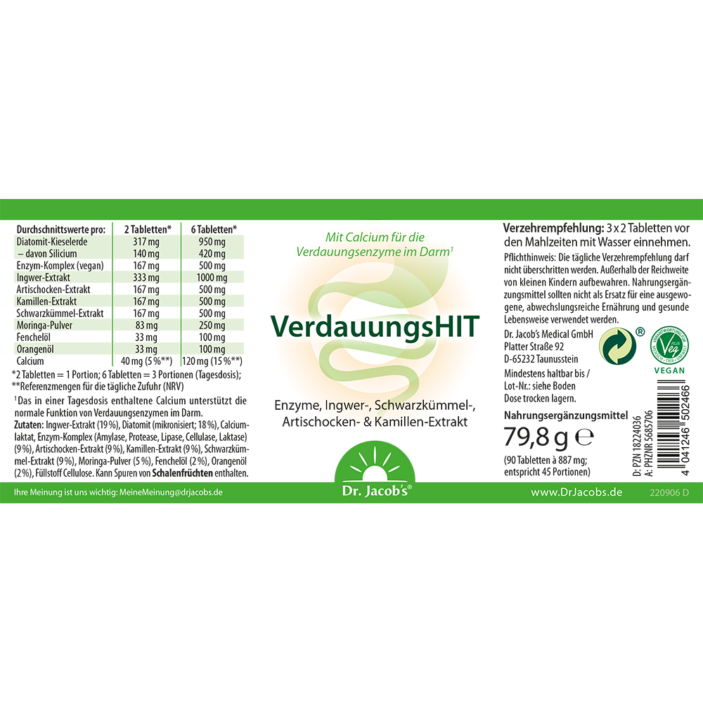 Dr.Jacob's VerdauungsHIT Enzyme Ingwer Schwarzkümmel Kamille