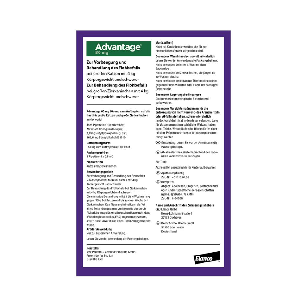 ADVANTAGE 80MG KATZE+ZIERKANINCHEN 4X0.8 ml Lösung