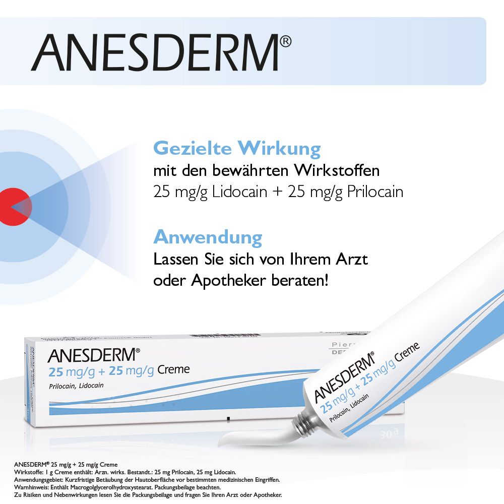 AVÈNE ANESDERM 25 mg/g + 25 mg/g Creme + 2 Pflaster 5 g Creme