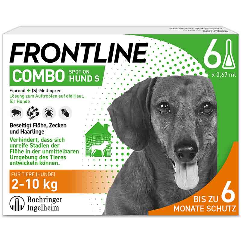 FRONTLINE COMBO gegen Zecken, Flöhe (Flöhe, Eier, Larven, Puppen) für Hunde S (5-10 Kg) 6 St Lösung