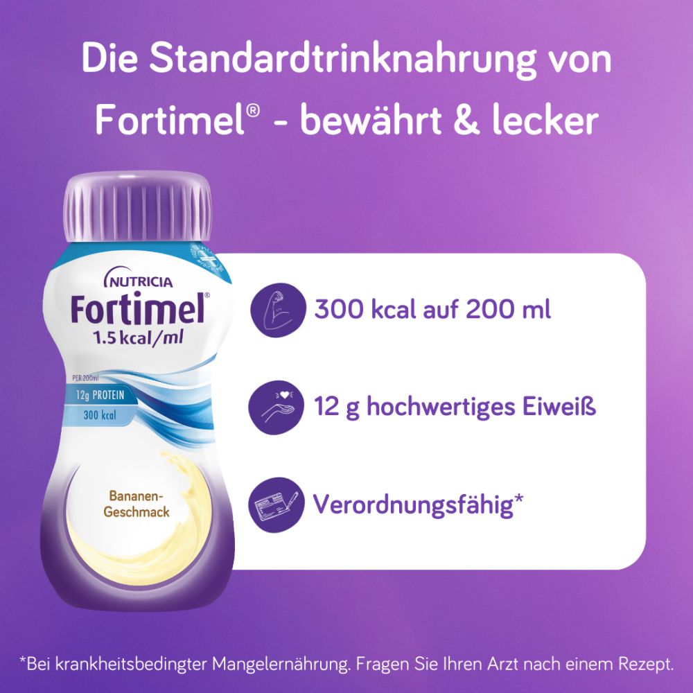 NUTRICIA Fortimel 1,5kcal / ml Bananen-Geschmack 4X200 ml Flüssigkeit