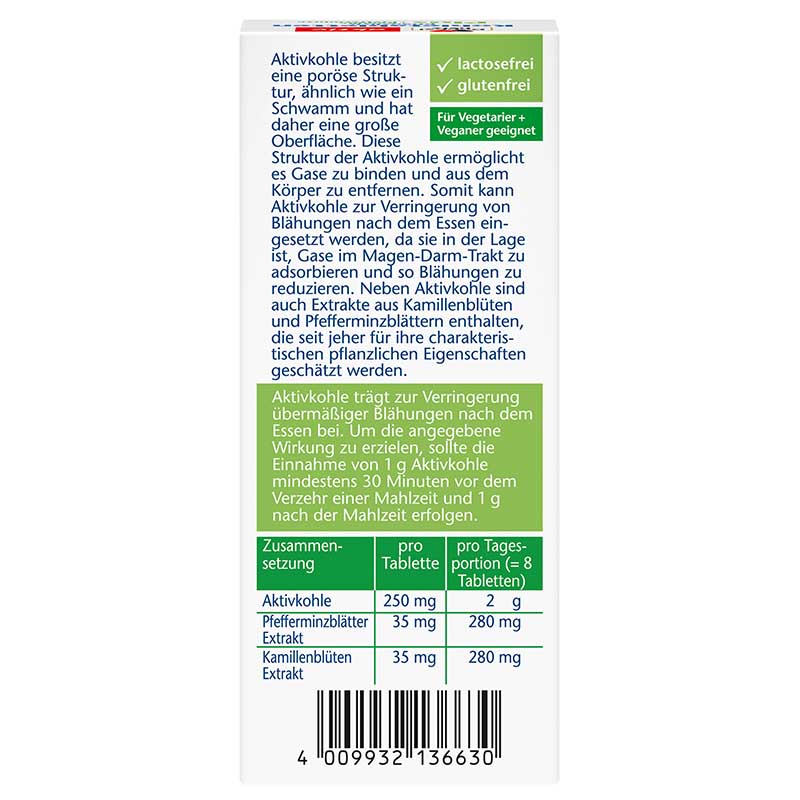 Doppelherz aktiv Kohletabletten pflanzlich Plus Kamille + Pfefferminze 30 St Tabletten