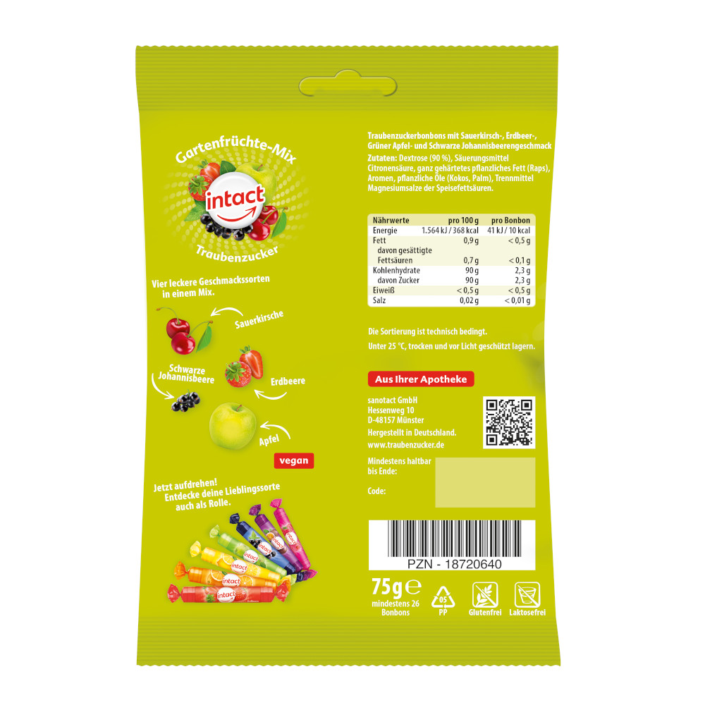 intact Gartenfrüchte-Mix Traubenzucker 75 g Bonbons