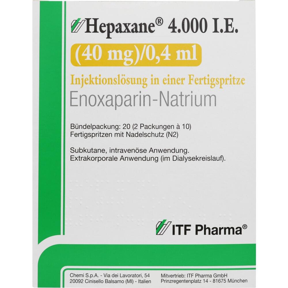 Hepaxane 4.000 I.E. 40 mg/0,4 ml 20 St Injektionslösung in einer Fertigspritze