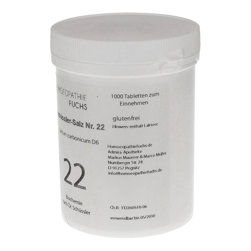 HOMOEOPATHIEFUCHS Schüssler-Salz Nummer 22 Calcium carbonicum D6 Biochemie 1000 St Tabletten