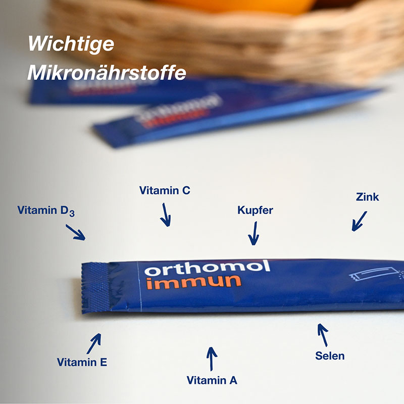 orthomol immun - Mikronährstoffe mit Vitamin C, Vitamin D und Zink - Direktgranulat Orangen-Geschmack