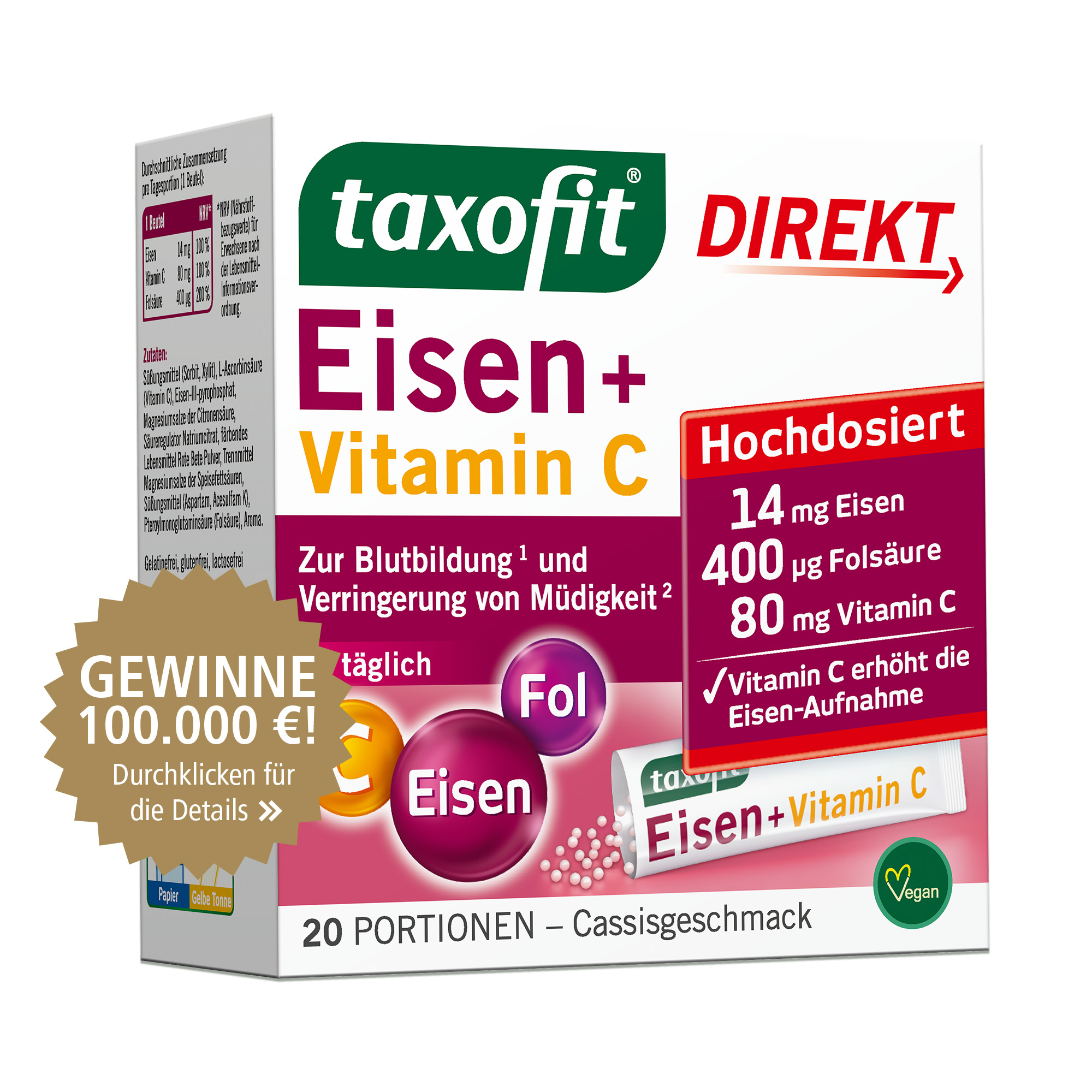 taxofit DIREKT Eisen + Vitamin C 20 St Granulat