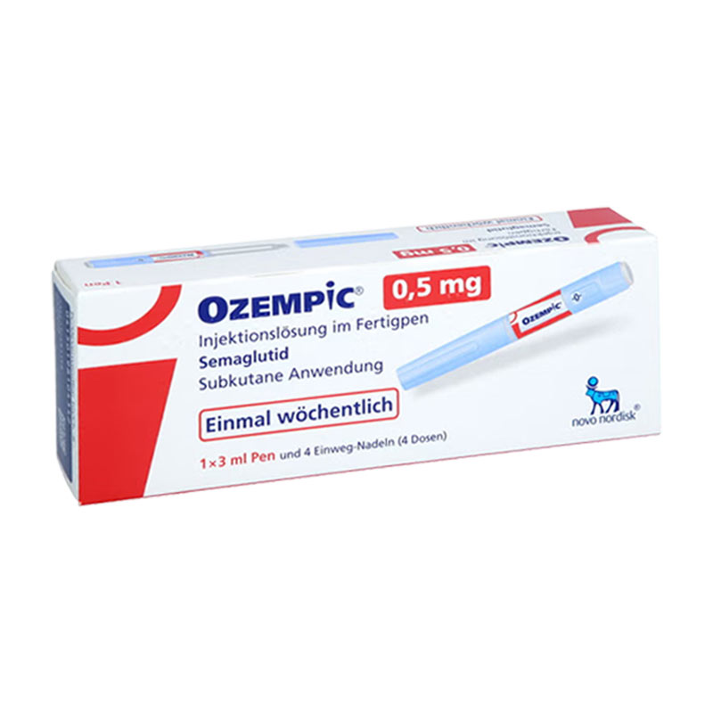 Ozempic Abnehmspritze zur Gewichtsreduktion – Produktabbildung des Ozempic Fertigpens und der Verpackung