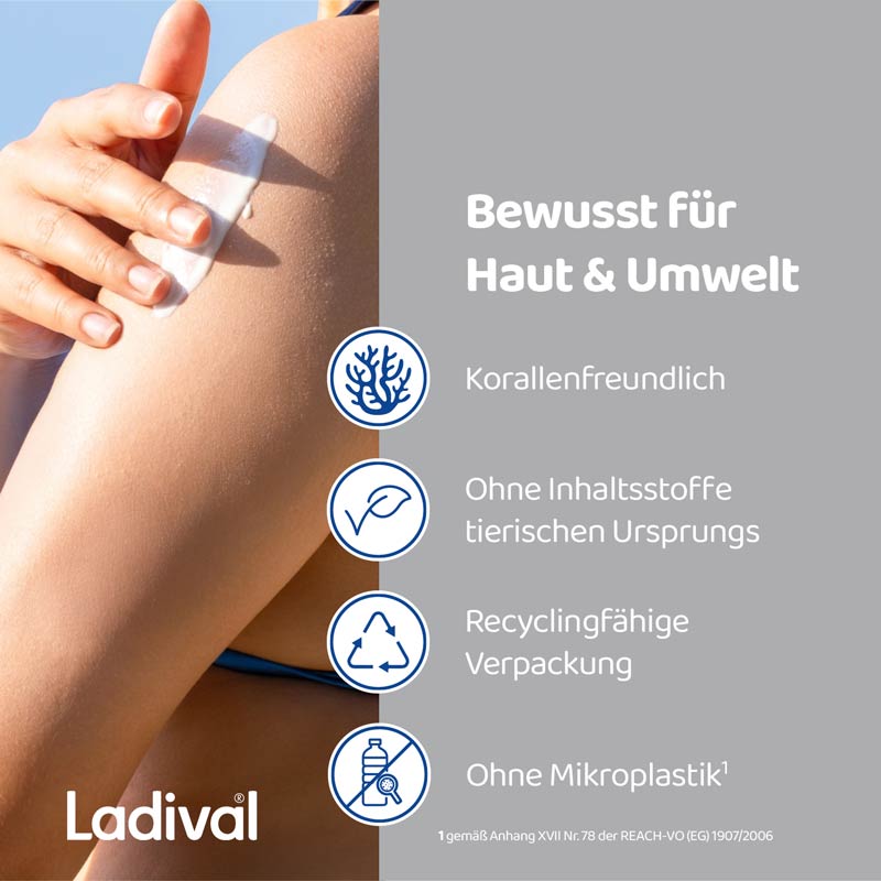 Ladival Trockene Haut Sonnenschutz-Lotion LSF 50+: Sonnencreme bei Neigung zu Neurodermitis, Psoriasis & bei trockener Haut, beruhigend und pflegend mit Hyaluronsäure, mit 4-fach Zellschutz, wasserfest, 200ml